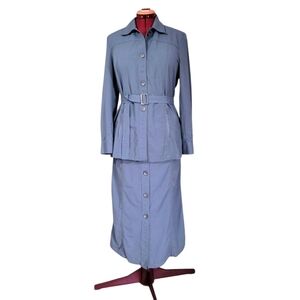 SZ10 Tilley Endurables Nylon Blue Gray Midi Skirt Set Travel Safari Vintage